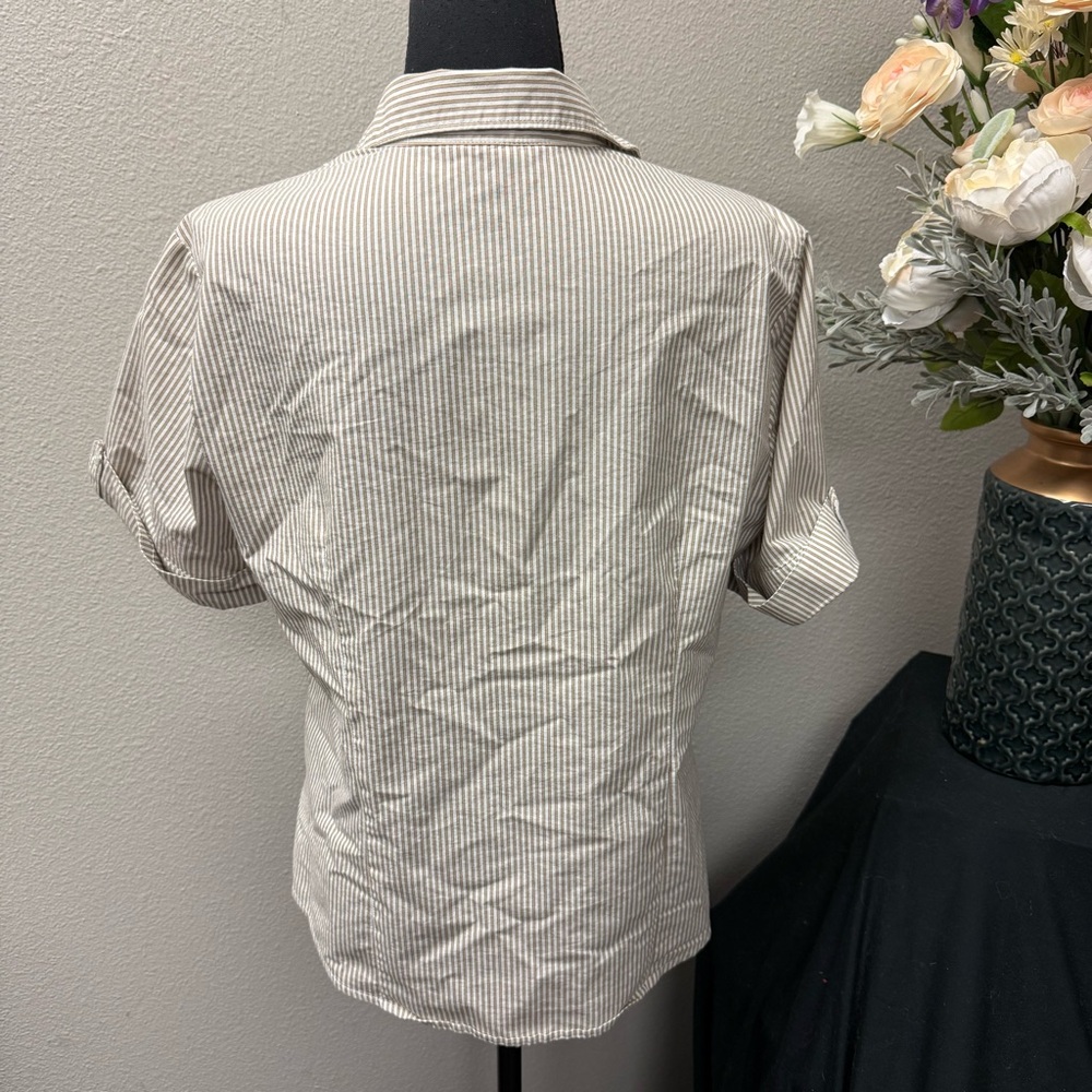 George Tan White Striped Button Down Shirt Short Sleeve Work Casual L - Picture 3 of 7